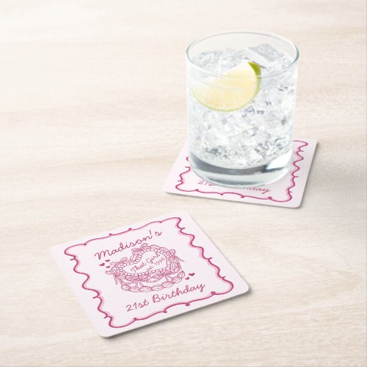 Roze Bow Dat Meisje Hart Coquette Taart Verjaardag Kartonnen Onderzetters (Insitu)