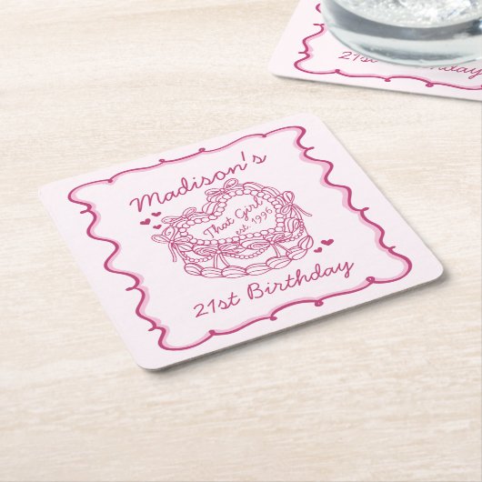 Roze Bow Dat Meisje Hart Coquette Taart Verjaardag Kartonnen Onderzetters (Schuin)