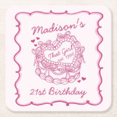 Roze Bow Dat Meisje Hart Coquette Taart Verjaardag Kartonnen Onderzetters (Voorkant)