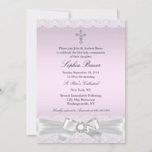 Roze  Bow & de Heilige Communie Kaart (Voorkant)