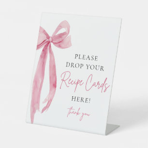 Roze Bow Deel een Recept Kaart Vrijgezellenfeest T Reclamebord Met Voetstuk