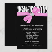 Roze Bow Diamond Hart Zebra Baby shower Kaart (Voorkant / Achterkant)