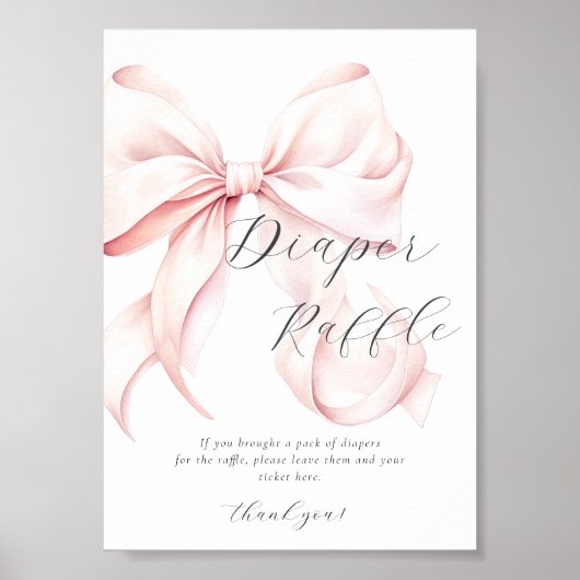 Roze Bow Diaper Raffle Tafelteken Poster (Voorkant)