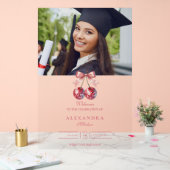Roze Bow Disco Ball Graduation Party Acryl Bord (Huwelijk)