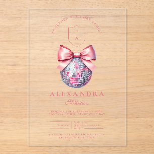 Roze Bow Disco Ball Graduation Party Acryl Uitnodigingen