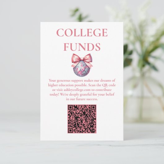 Roze Bow Disco Ball Graduation Party Informatiekaartje (Staand voorkant)