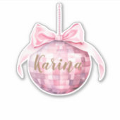 Roze Bow Discoball Custom Sticker (Voorkant)