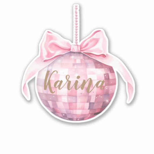 Roze Bow Discoball Custom Sticker (Voorkant)