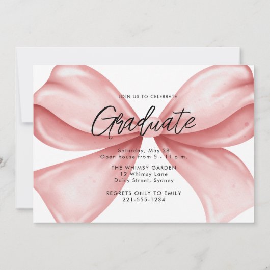 Roze Bow Drie Foto Afstuderen 2025 Kaart (Achterkant)