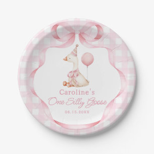 Roze Bow Een Gekke Gans 1e Verjaardag Papier Bord