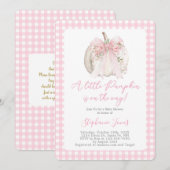 Roze Bow Een kleine pompoen Baby shower meisje Kaart (Voorkant / Achterkant)