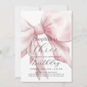 Roze Bow Eenvoudig Girly Verjaardagsfeest met Foto Kaart (Voorkant)