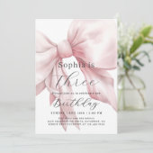 Roze Bow Eenvoudig Girly Verjaardagsfeest met Foto Kaart (Staand voorkant)