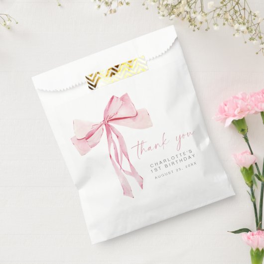 Roze Bow Eerste Verjaardag Favoriete Tassen Coquet Bedankzakje (Gezegeld)