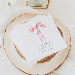 Roze Bow Eerste Verjaardag Papier Servet Meisje Co