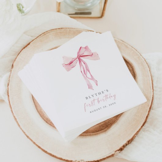 Roze Bow Eerste Verjaardag Papier Servet Meisje Co