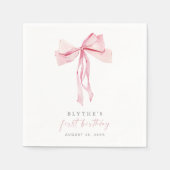 Roze Bow Eerste Verjaardag Papier Servet Meisje Co (Voorkant)