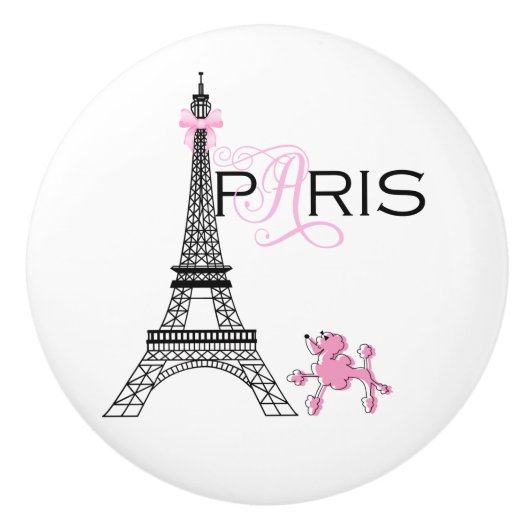 Roze Bow Eiffel Tower Paris Frankrijk Podle Chic Keramische Knop (Voorkant)