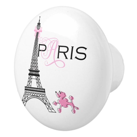 Roze Bow Eiffel Tower Paris Frankrijk Podle Chic Keramische Knop (Rechts)