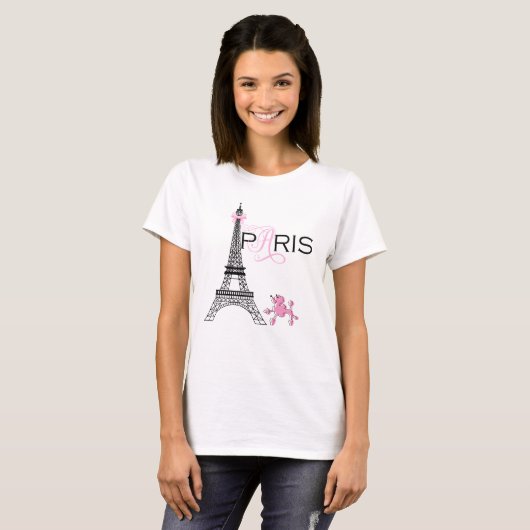 Roze Bow Eiffel Tower Paris Frankrijk Podle Chic T-shirt (Voorkant volledig)