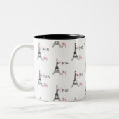 Roze Bow Eiffel Tower Paris Frankrijk Podle Chic Tweekleurige Koffiemok (Links)