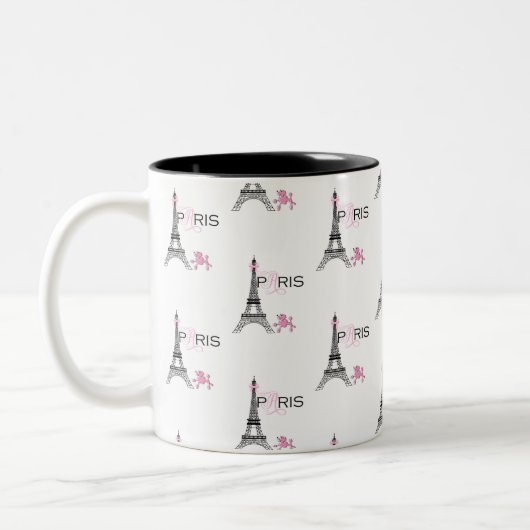 Roze Bow Eiffel Tower Paris Frankrijk Podle Chic Tweekleurige Koffiemok (Links)