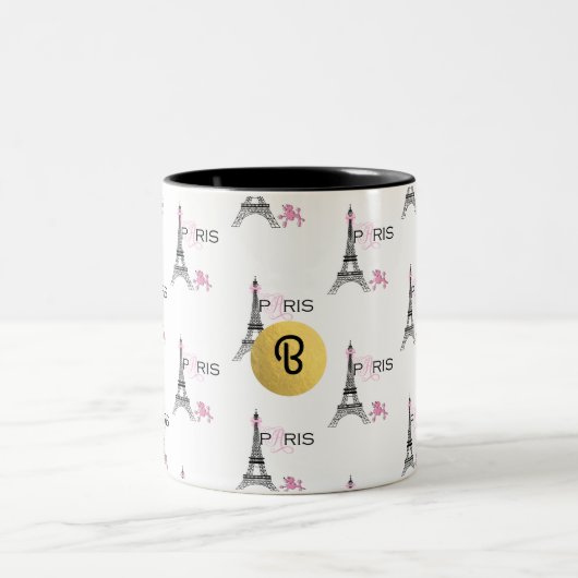 Roze Bow Eiffel Tower Paris Frankrijk Podle Chic Tweekleurige Koffiemok (Center)