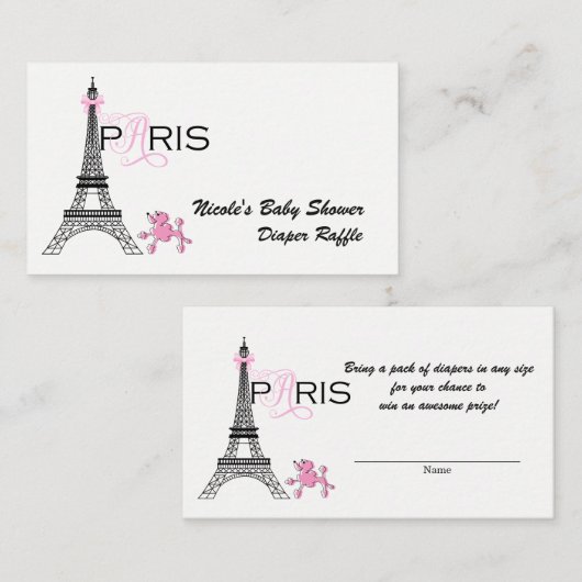 Roze Bow Eiffeltoren Parijs Frankrijk Luier Raffle Informatiekaartje (Voorkant / Achterkant)