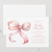 Roze Bow Elegant Baby Meisje Douche Coquette Blush Kaart (Voorkant / Achterkant)