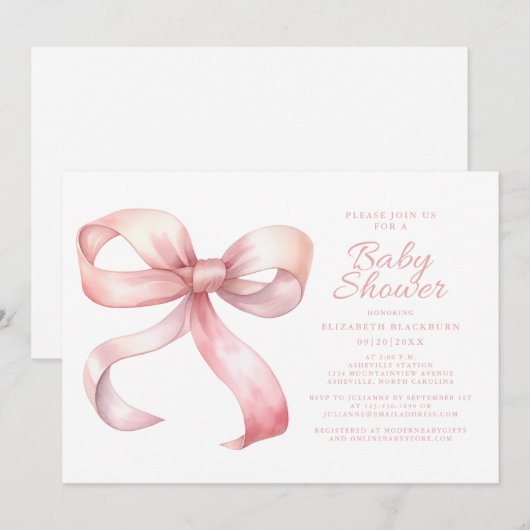 Roze Bow Elegant Baby Meisje Douche Coquette Blush Kaart