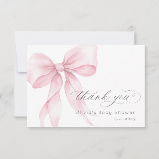 Roze Bow Elegant Baby Meisje Douche Dank u kaart (Voorkant)
