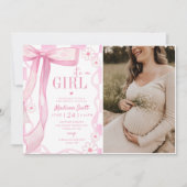 Roze Bow Elegant Baby shower Foto Kaart (Voorkant)