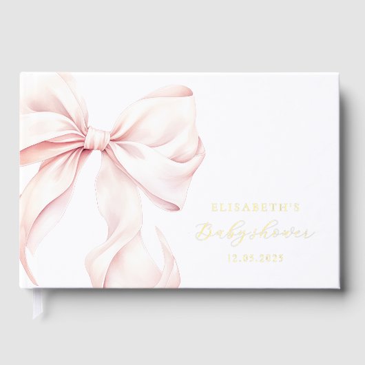 Roze Bow Elegant Baby shower Goud Gastenboek (Voorkant)