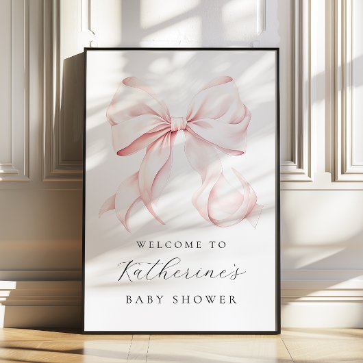 Roze Bow Elegant Baby shower Welkomstbord Poster