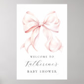 Roze Bow Elegant Baby shower Welkomstbord Poster (Voorkant)