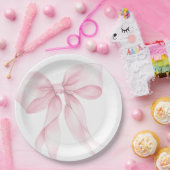 Roze Bow Elegant Blush Roze Baby shower Papieren Bordje (Feest)