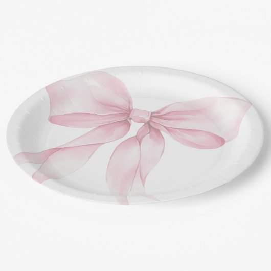 Roze Bow Elegant Blush Roze Baby shower Papieren Bordje (Gekanteld)