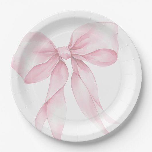 Roze Bow Elegant Blush Roze Baby shower Papieren Bordje (Voorkant)