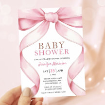 Roze Bow Elegant Meisje Baby shower Uitnodiging