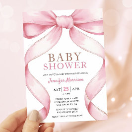 Roze Bow Elegant Meisje Baby shower Uitnodiging
