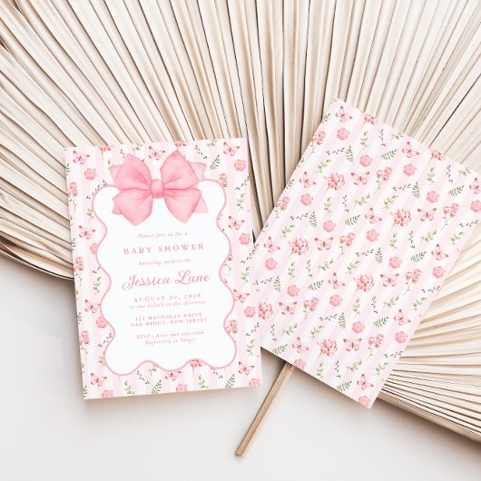 Roze Bow Elegant Rozen Baby shower Kaart