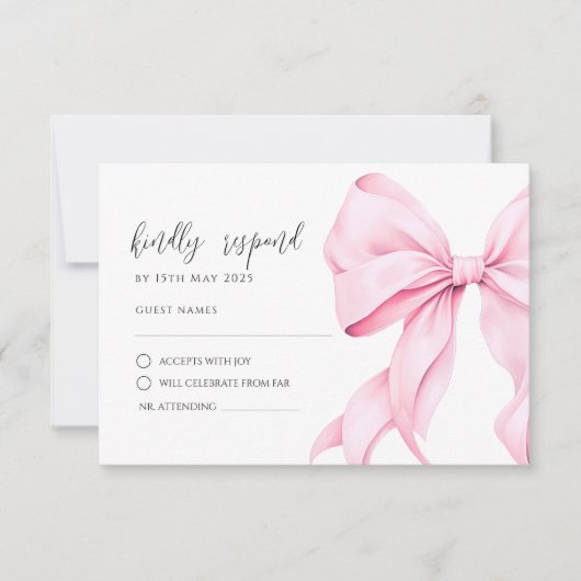 Roze Bow Elegant RSVP Response Kaart (Voorkant)