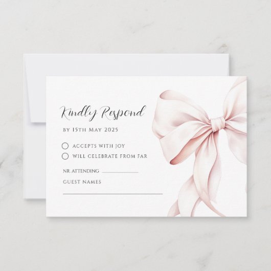 Roze Bow Elegant RSVP Response Kaart (Voorkant)