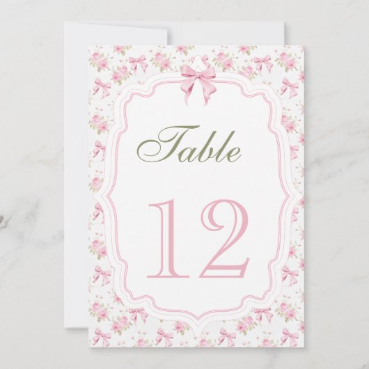 Roze Bow Elegant Tafelnummer (Achterkant)