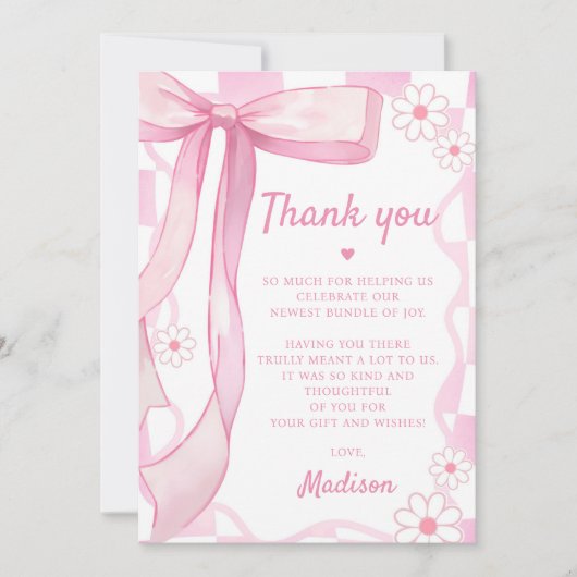 Roze Bow Elegant Verjaardag Bedankkaart (Voorkant)