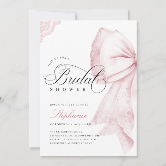 Roze Bow Elegant Vrijgezellenfeest Kaart (Voorkant)