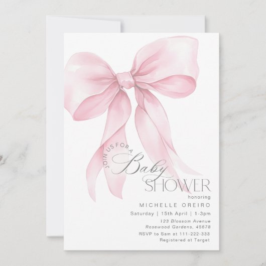 Roze Bow Elegante minimalistische Baby meisje Douc Kaart (Voorkant)