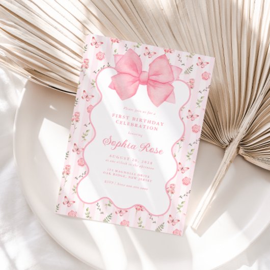  Roze Bow Elegante Rozen Verjaardagsuitnodiging Kaart