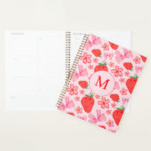 Roze Bow en Aardbei Coquette Patroon Monogram Planner (Display)