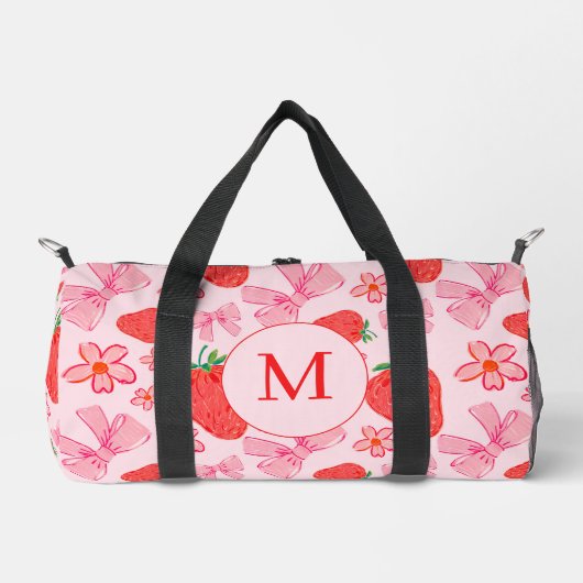 Roze Bow en Aardbei Girly Patroon Duffel Bag Plunjezak (Voorkant)